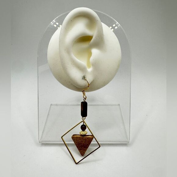 NWOT Geometric shape Tigers Eye and Picture Jasper stone dangle earrings in 925! - Picture 3 of 11